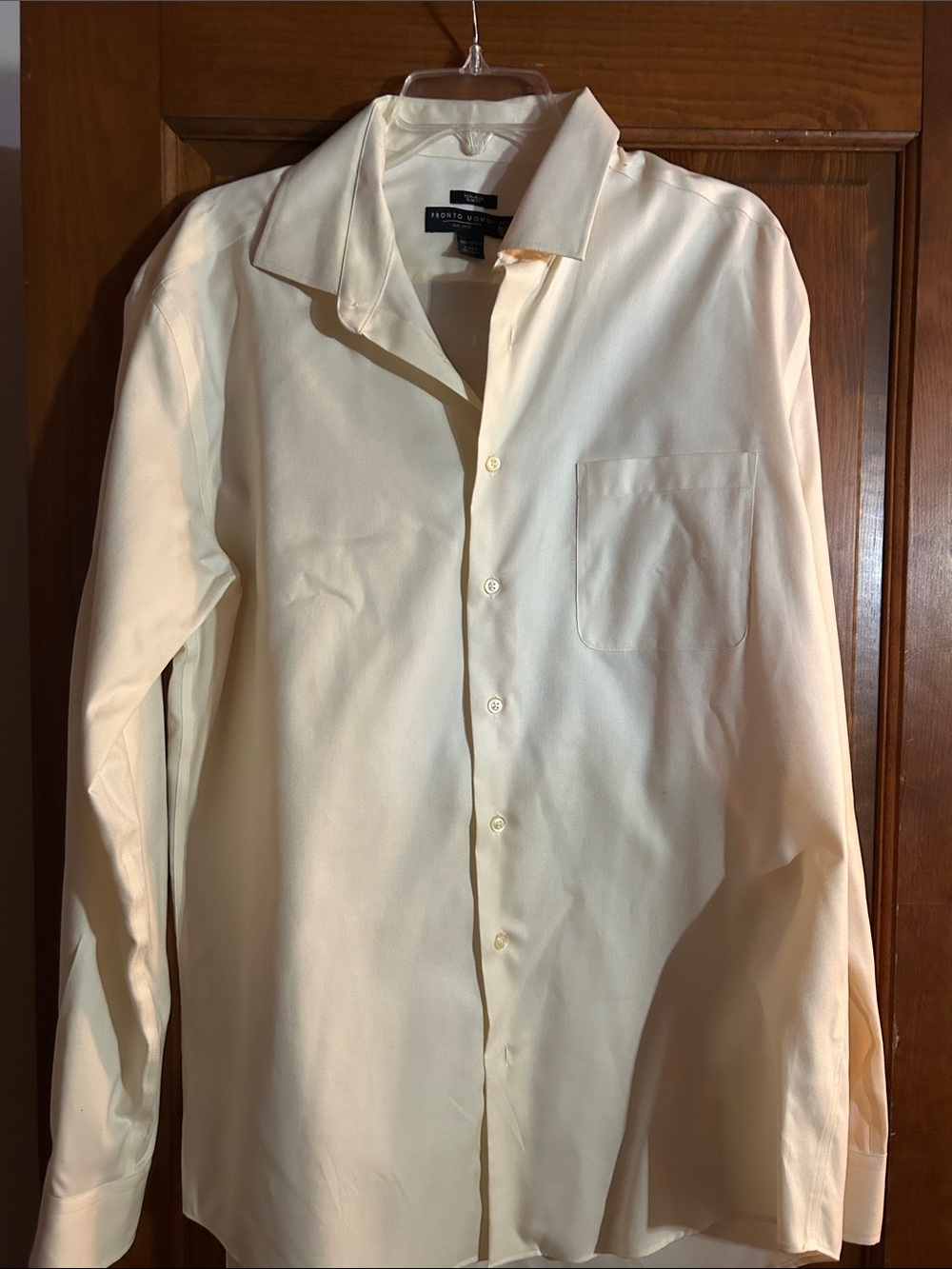 Mens wearhouse pronto uomo cream colored dress shirt size 171/2 36/37 tall